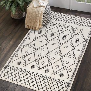 Boho Bath Mat Non-Slip Moroccan Geometric Farmhouse Bath Rug Soft Microfiber Machine Washable