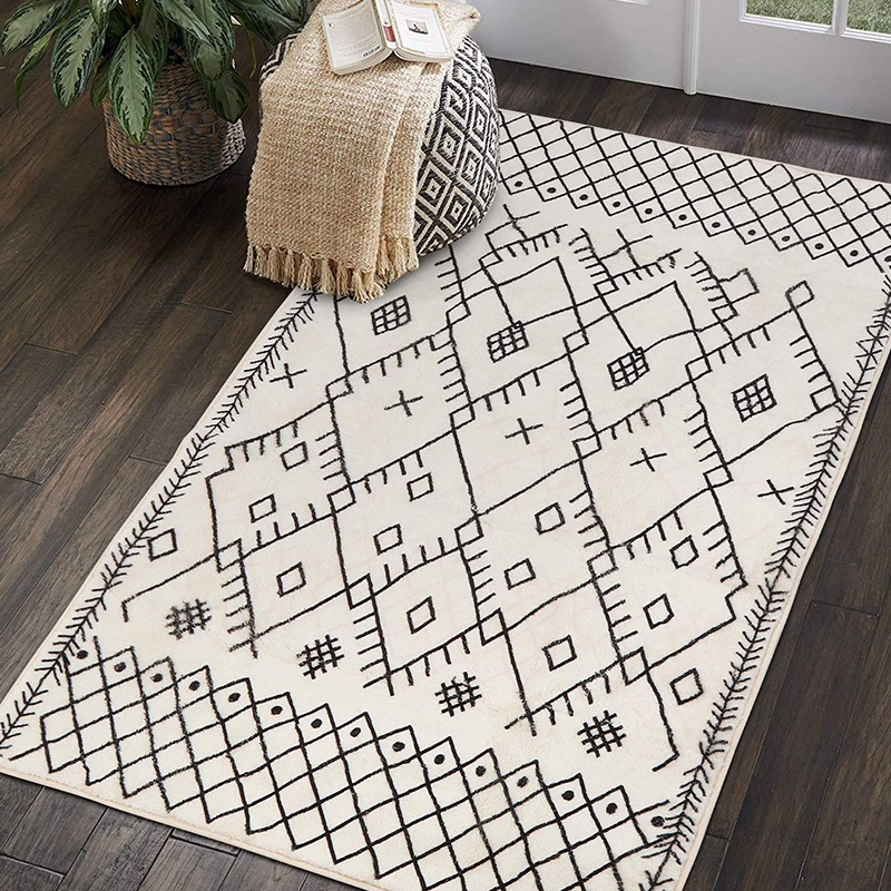 Boho Bath Mat Non-Slip Moroccan Geometric Farmhouse Bath Rug Soft Microfiber Machine Washable
