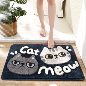 Soft and Absorbent Bath Rugs Machine Wash Dry, Non-Slip Carpet Mat Cat Meow