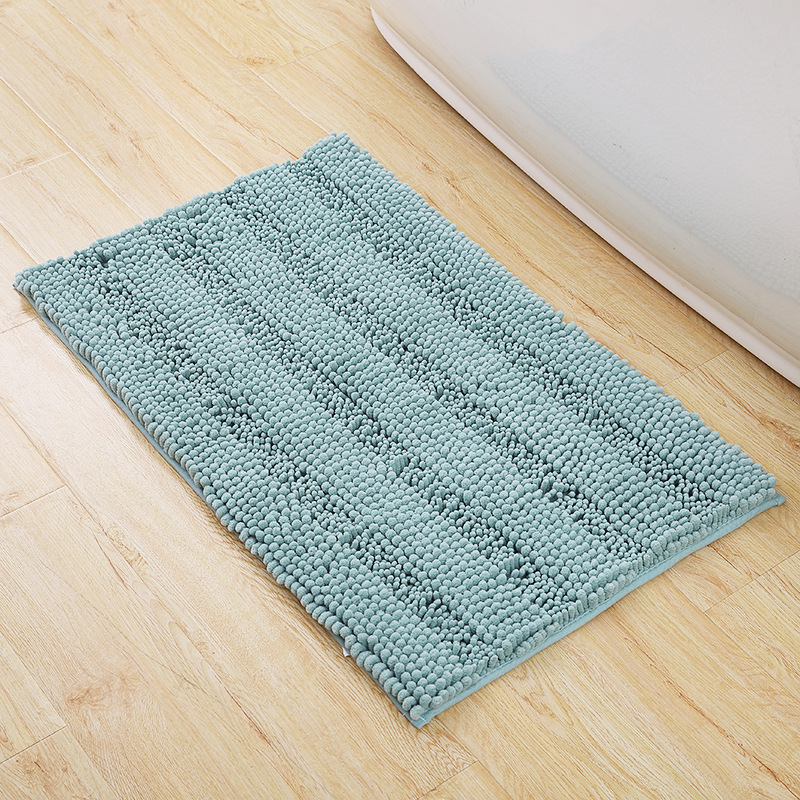 Non Slip Extra Thick Chenille Striped Bath Mats Absorbent Soft Washable Dry Fast Stone Blue