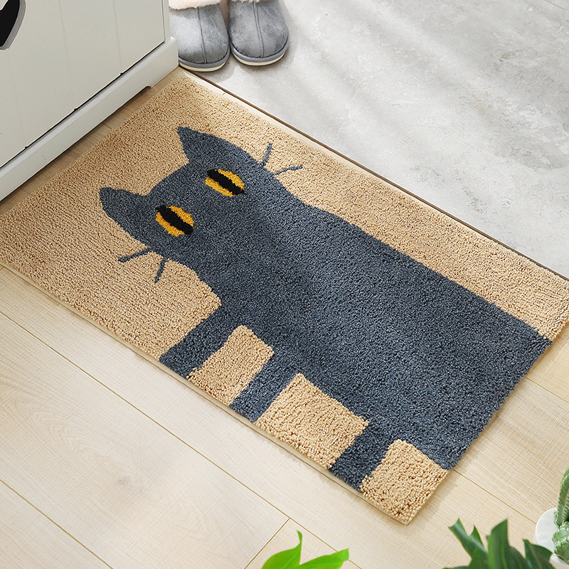 Cartoon Bath Mat Super Absorbent Non-Slip Door Doormat Bath Mat Quick Drying  Washable Polyester Bathroom Rug 50x80cm Rows Of Cats-dark Gray 