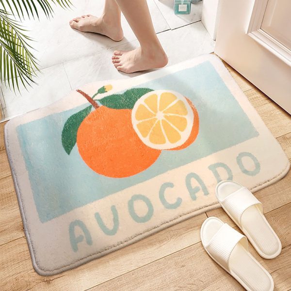 Machine washable foldable fruit peach shape washed fiber print bath mat
