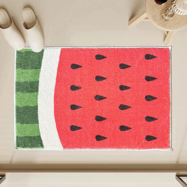 Machine washable foldable fruit peach shape washed fiber print bath mat