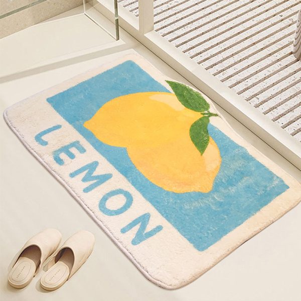Machine washable foldable fruit peach shape washed fiber print bath mat