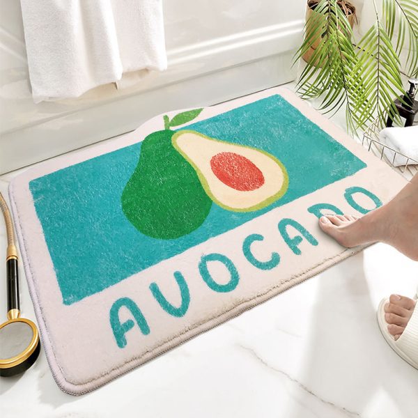 Machine washable foldable fruit peach shape washed fiber print bath mat