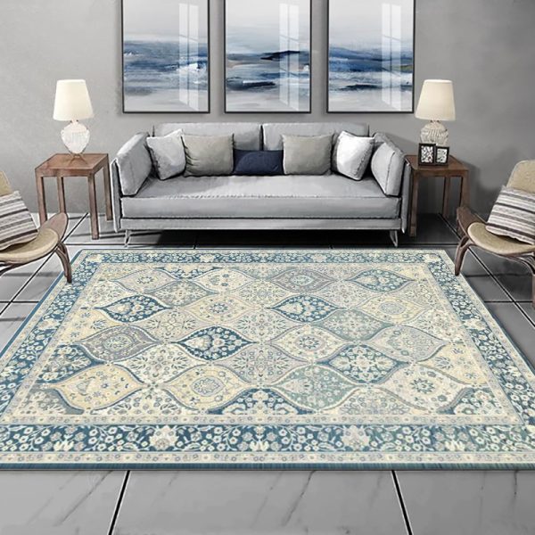 Boho Vintage Flodable Thin Rug with Non Slip Backing for Living Room Machine Washable