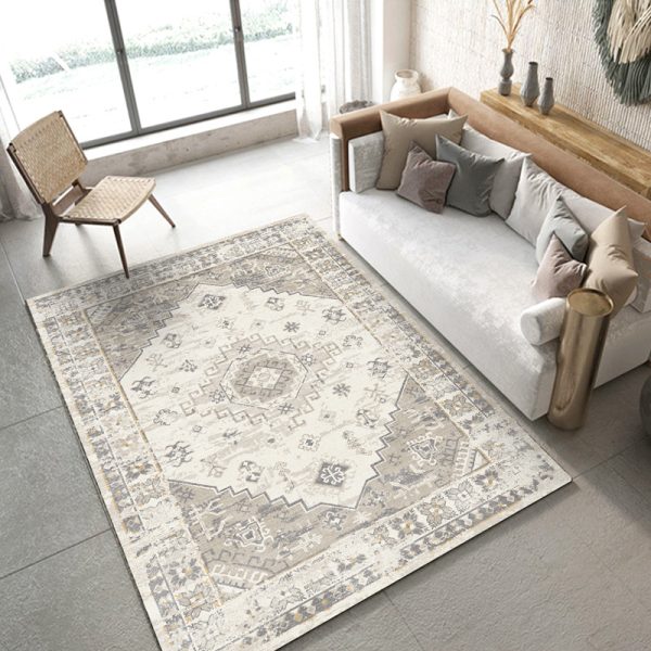 Low-Pile Vintage Persian Boho Living Room rug with Non-Slip Backing Non-Shedding