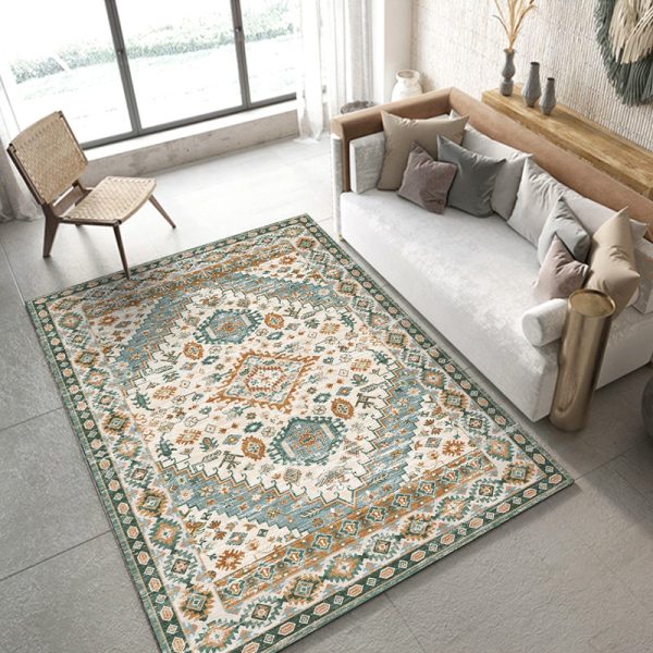 Low-Pile Vintage Persian Boho Living Room rug with Non-Slip Backing Non-Shedding