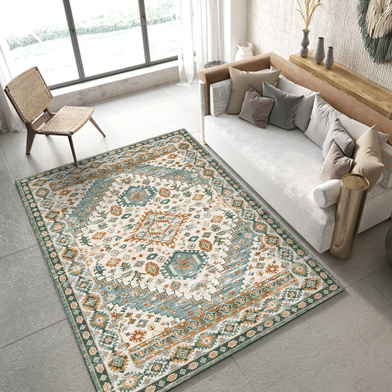 Low-Pile Vintage Persian Boho Living Room rug with Non-Slip Backing Non-Shedding