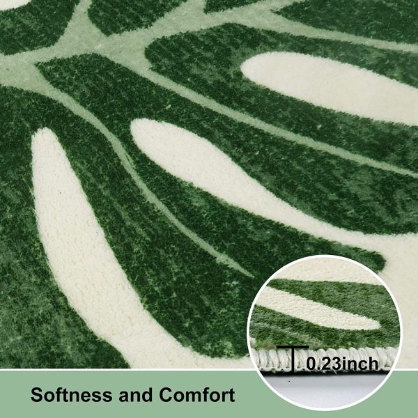 Modern Soft Tropical Monstera Green Leaf Living Room Rug Large Non-Slip Washable