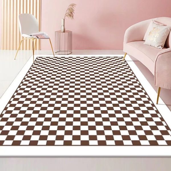 Large Modern Checkerboard Living Room Rug Washable Non-Slip Soft Low Pile Stain Resistant
