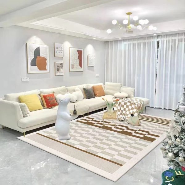 Large Modern Checkerboard Living Room Rug Washable Non-Slip Soft Low Pile Stain Resistant