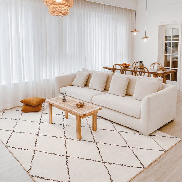 Large Modern Checkerboard Living Room Rug Washable Non-Slip Soft Low Pile Stain Resistant