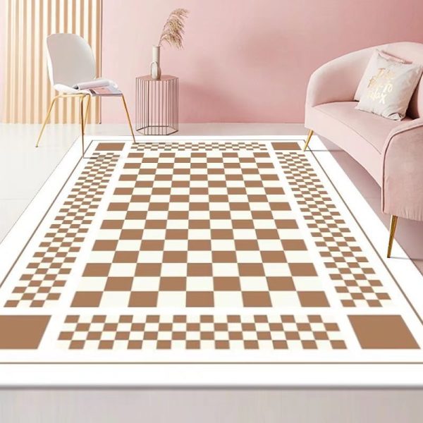 Large Modern Checkerboard Living Room Rug Washable Non-Slip Soft Low Pile Stain Resistant