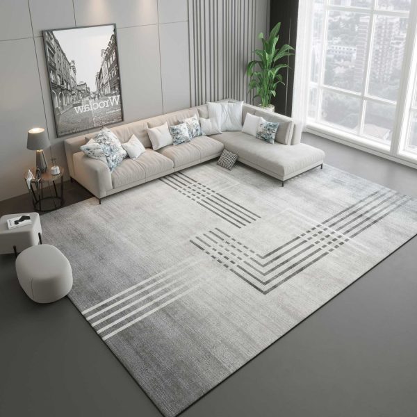 Luxury line geometric short plush stain resistant living room rug