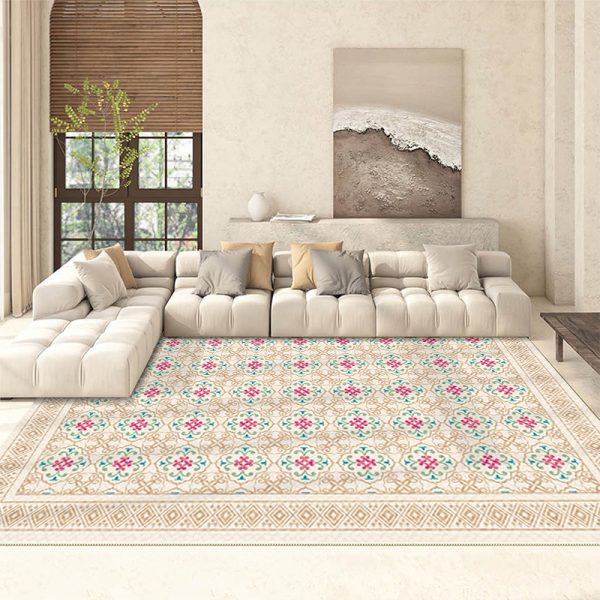 French minimalist checkerboard beige retro living room rug