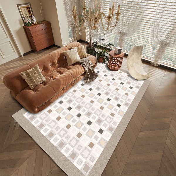French vintage checkerboard living room carpet
