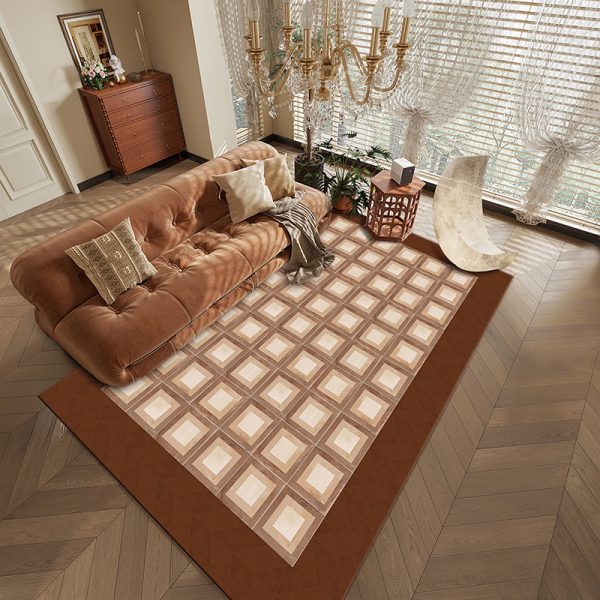 French vintage checkerboard living room carpet