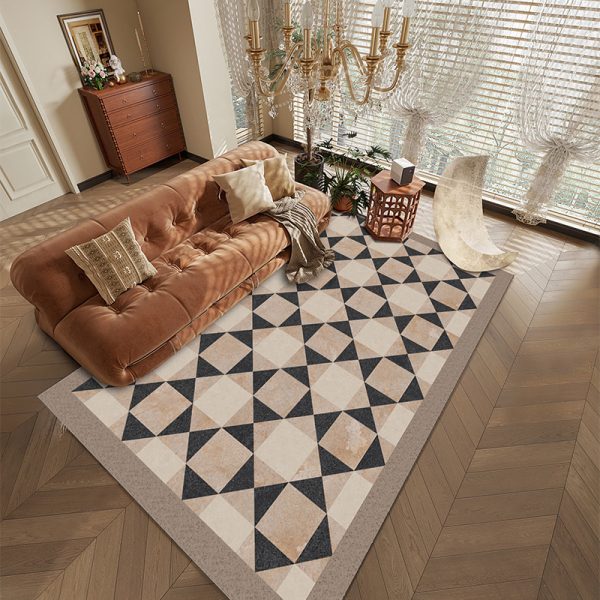 French vintage checkerboard living room carpet