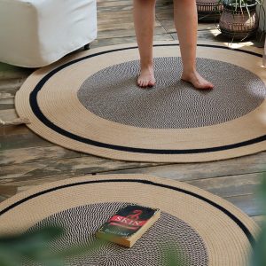 Round Jute Woven Rustic Rug Patchwork Living Room Rug