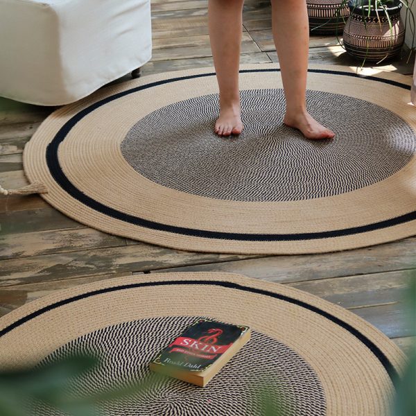 Round Jute Woven Rustic Rug Patchwork Living Room Rug