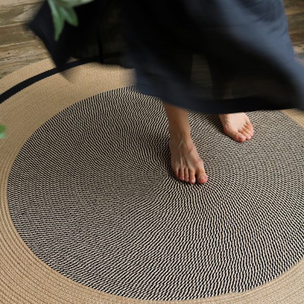 Round Jute Woven Rustic Rug Patchwork Living Room Rug