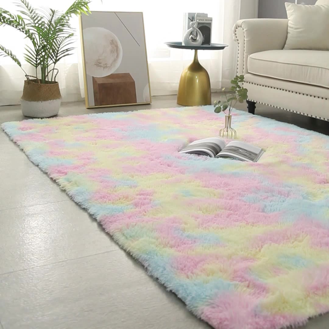 Long Hair Tie Dye Water Absorbent Versatile Living Room Rug