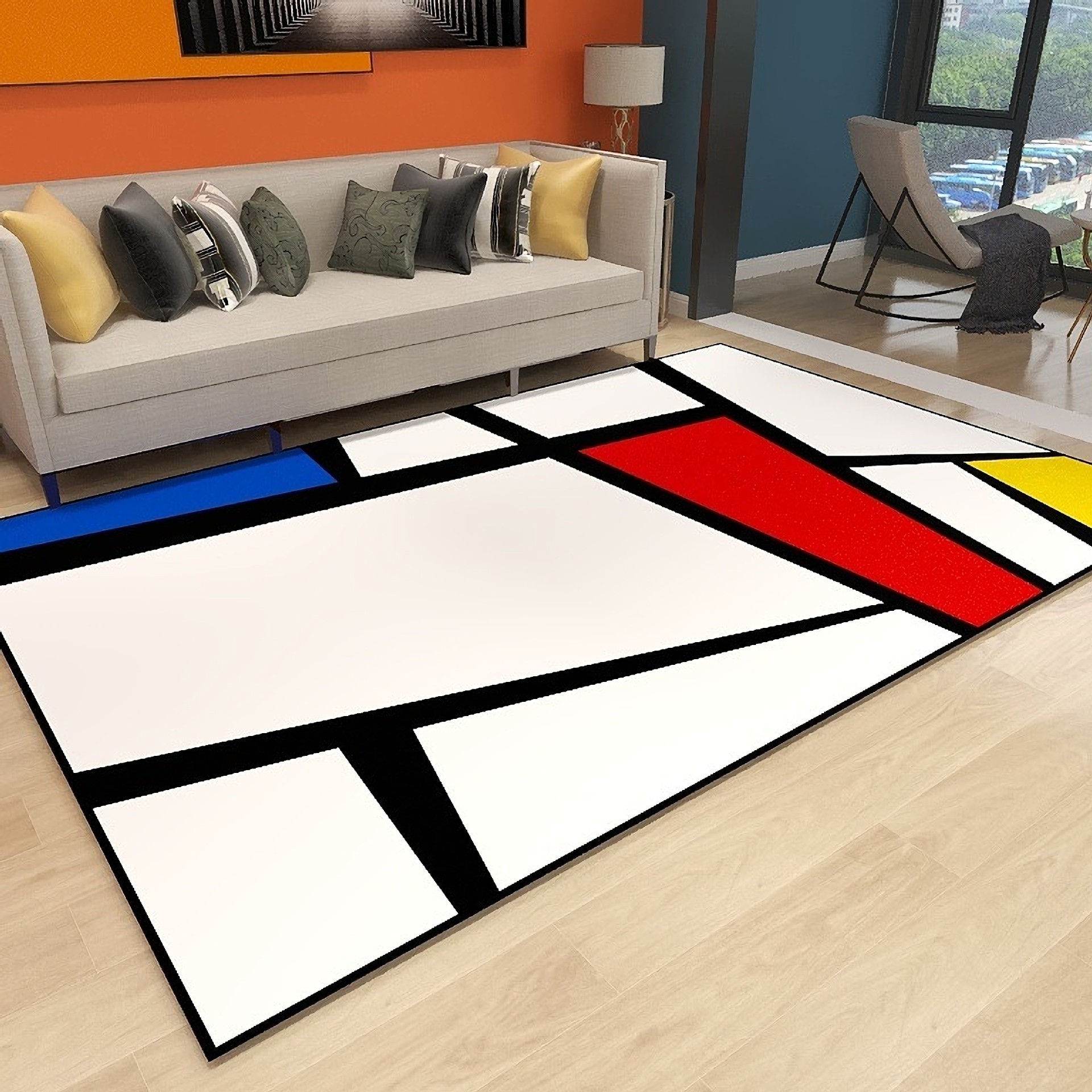Fun LEGO color matching living room rug