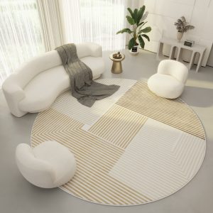 Round loop pile fine simple cream color living room rug