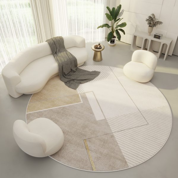 Round loop pile fine simple cream color living room rug