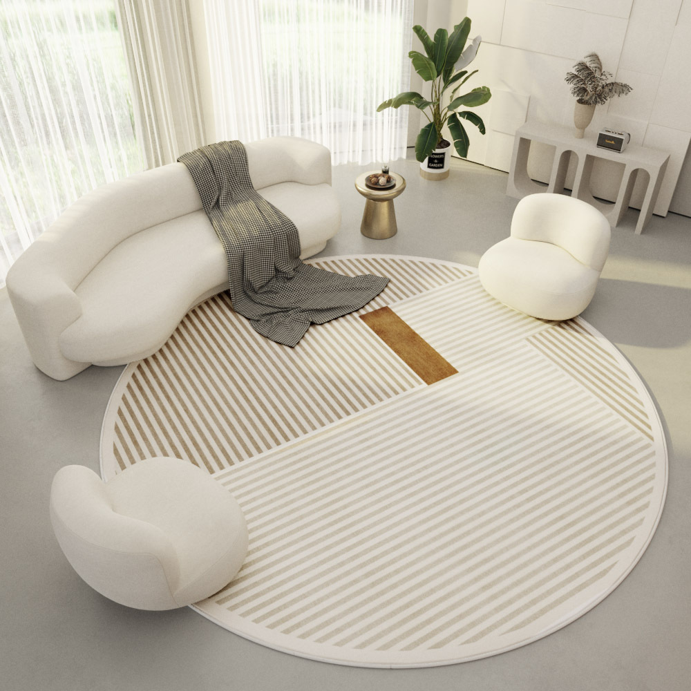 Round loop pile fine simple cream color living room rug