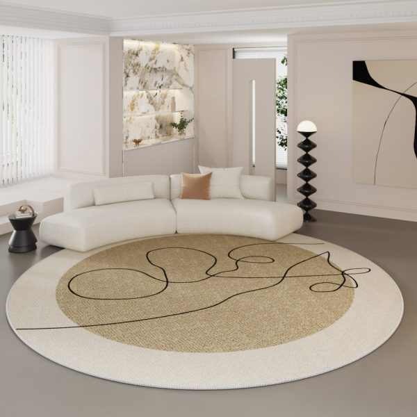 Round Living Room Rug Loop Pile French Light Luxury Cream TPR