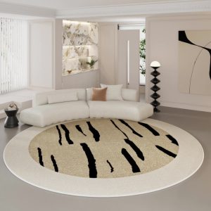 Round Living Room Rug Loop Pile French Light Luxury Cream TPR