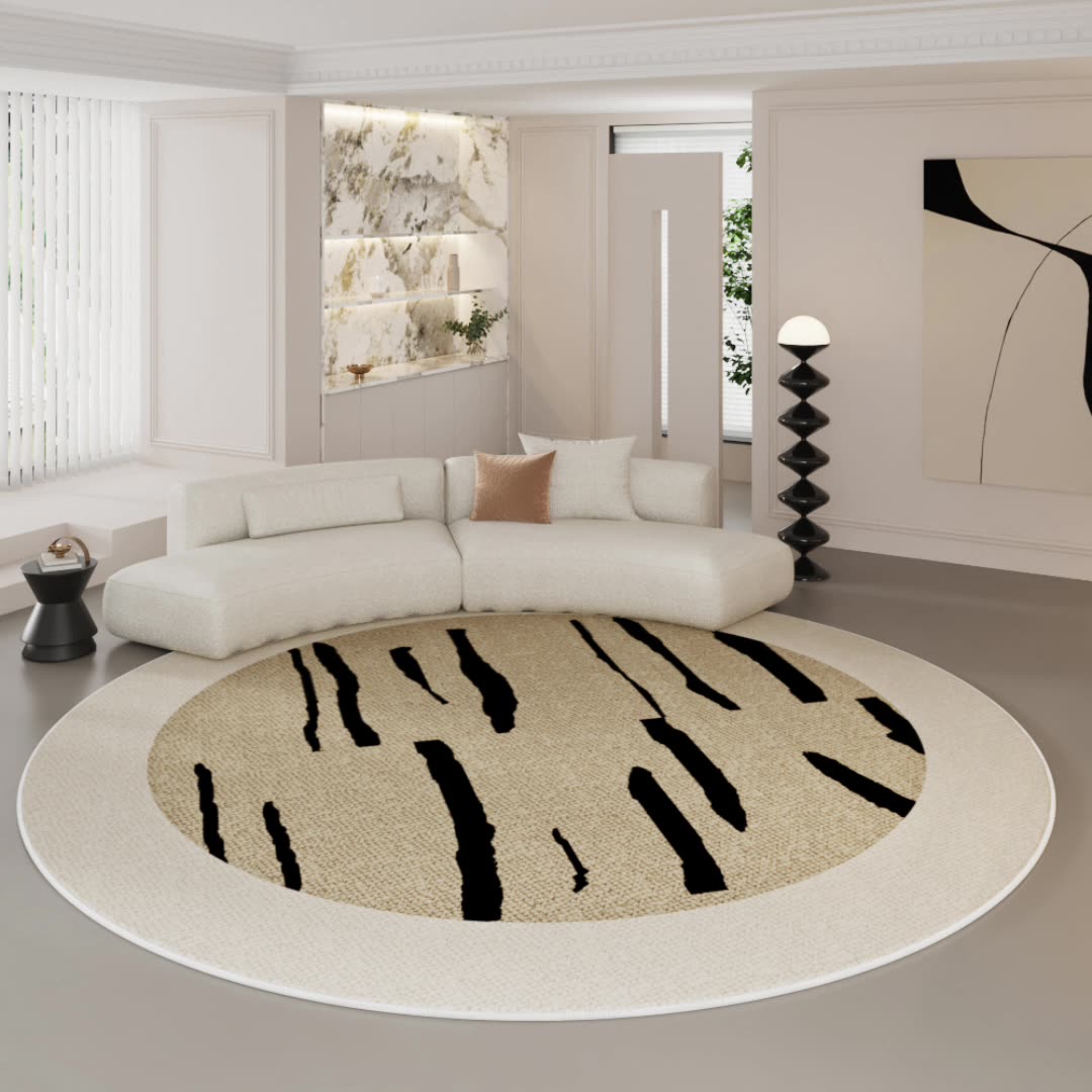 Round Living Room Rug Loop Pile French Light Luxury Cream TPR