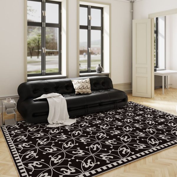 French floral black modern minimalist living room rug comfortable anti-pilling