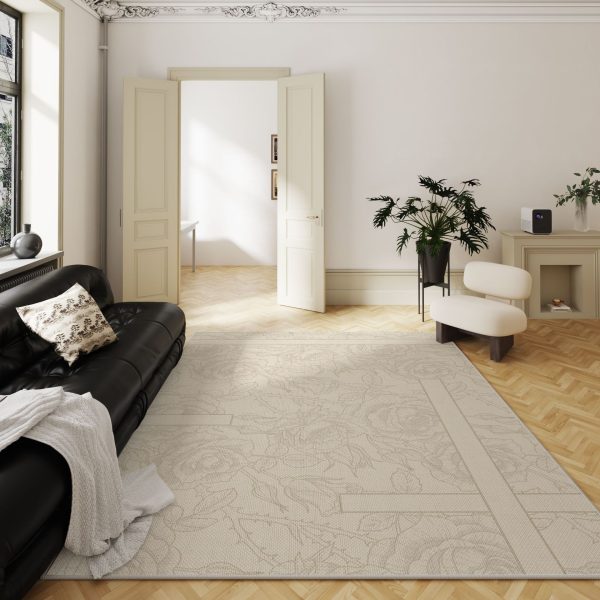 French floral black modern minimalist living room rug comfortable anti-pilling