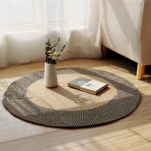 American Vintage Jute Round Woven Cushion Living Room Rug