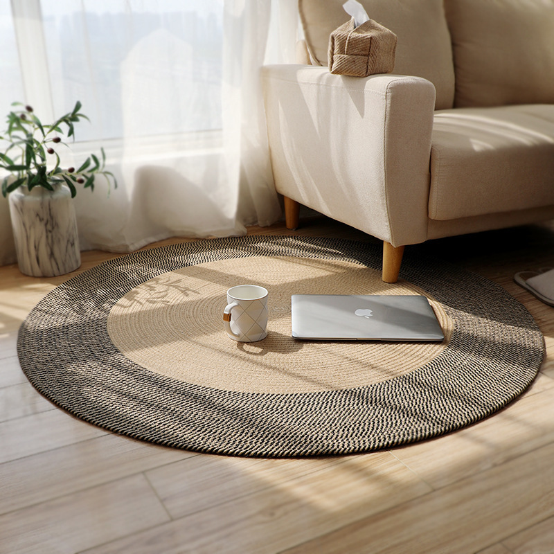 American Vintage Jute Round Woven Cushion Living Room Rug