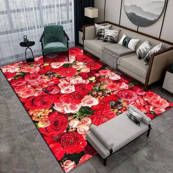 Real romantic flowers non-slip wear-resistant water-absorbing living room carpet