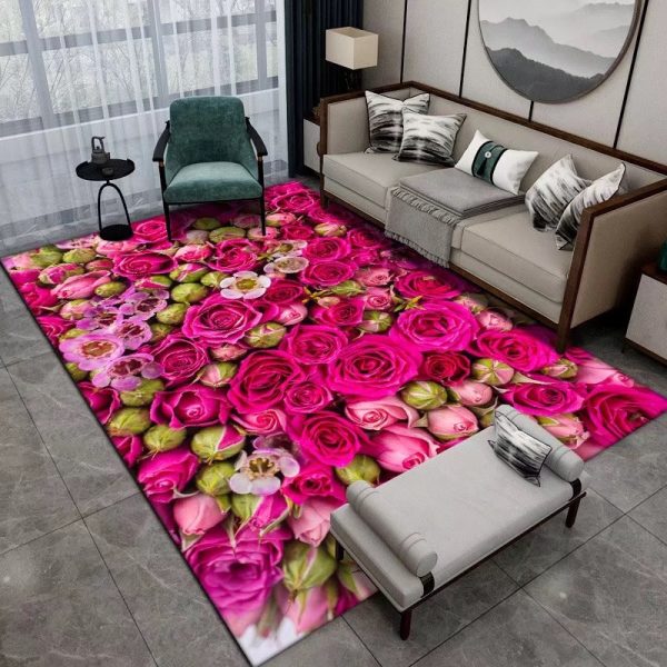 Real romantic flowers non-slip wear-resistant water-absorbing living room carpet