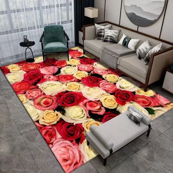 Real romantic flowers non-slip wear-resistant water-absorbing living room carpet