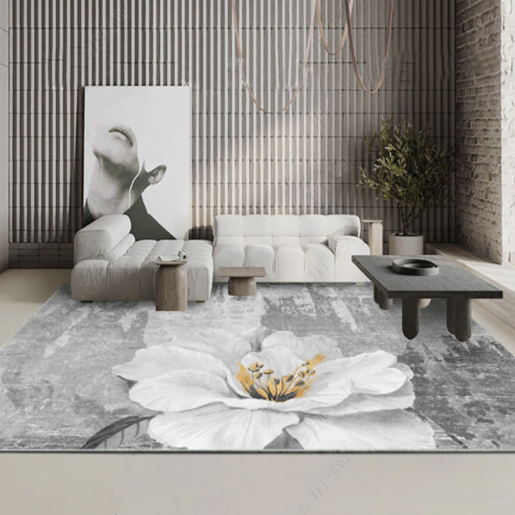 Nordic Encrypted Imitation Cashmere Blooming Wealthy Theme Living Room Rug