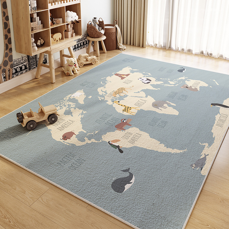 World map pattern non-slip absorbent children's rug
