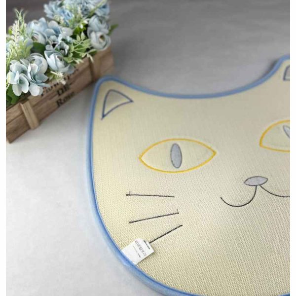 Blue cartoon cat head embroidered baby crawling mat