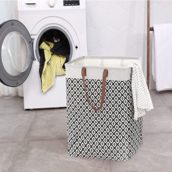 2 Pcs Collapsible Square Long Soft Leather Handles Laundry Hamper