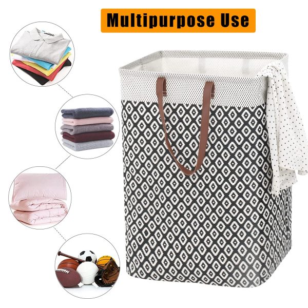 2 Pcs Collapsible Square Long Soft Leather Handles Laundry Hamper