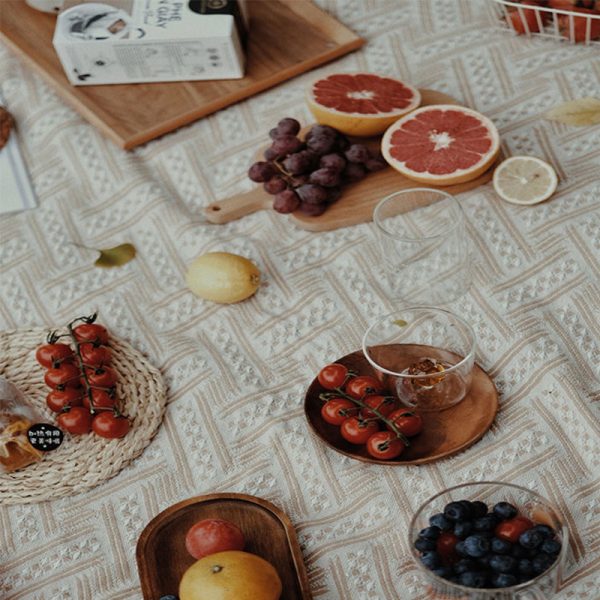 Outdoor Picnic Mat Tassel Design Linen Tablecloth Camping Throw Blanket