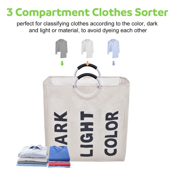 3 Compartment Divided Handle Laundry Hamper