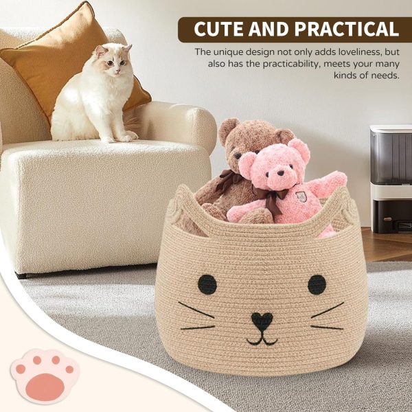 Cute Cat Woven Jute Rope Storage Laundry Basket