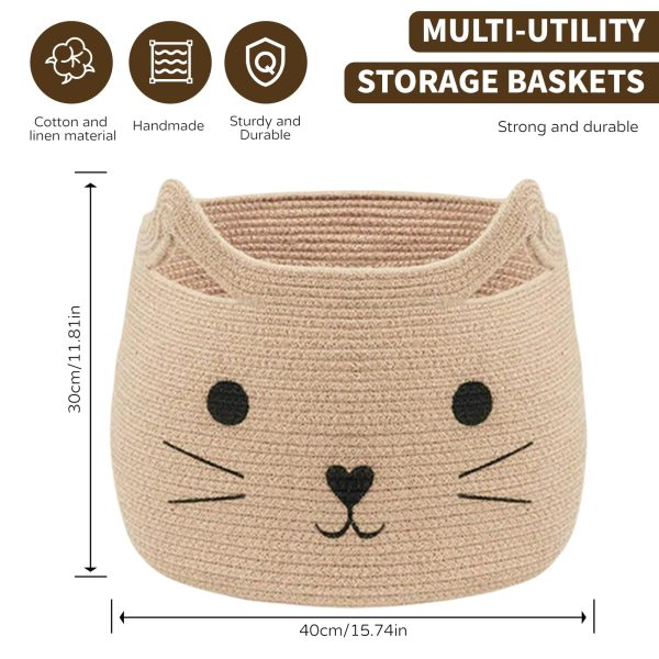 Cute Cat Woven Jute Rope Storage Laundry Basket